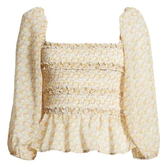 NWT ASTR THE LABEL Floral Smocked Peplum Top in Orange Purple Multi Sz. M - Picture 7 of 10